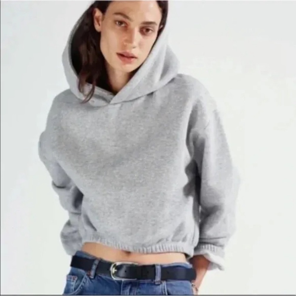 Zara drawstring hem cropped gray hoodie Large